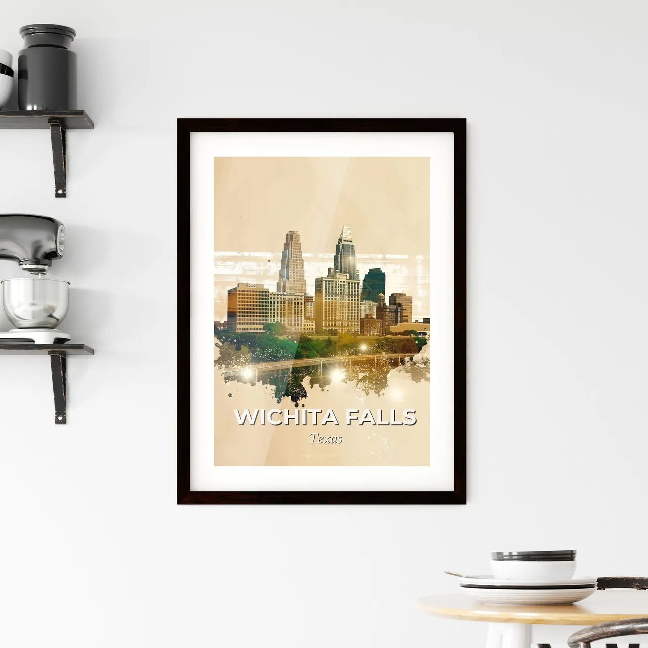 Wichita Falls Cityscape Composite Art - A city skyline with a bridge and trees Custom Print