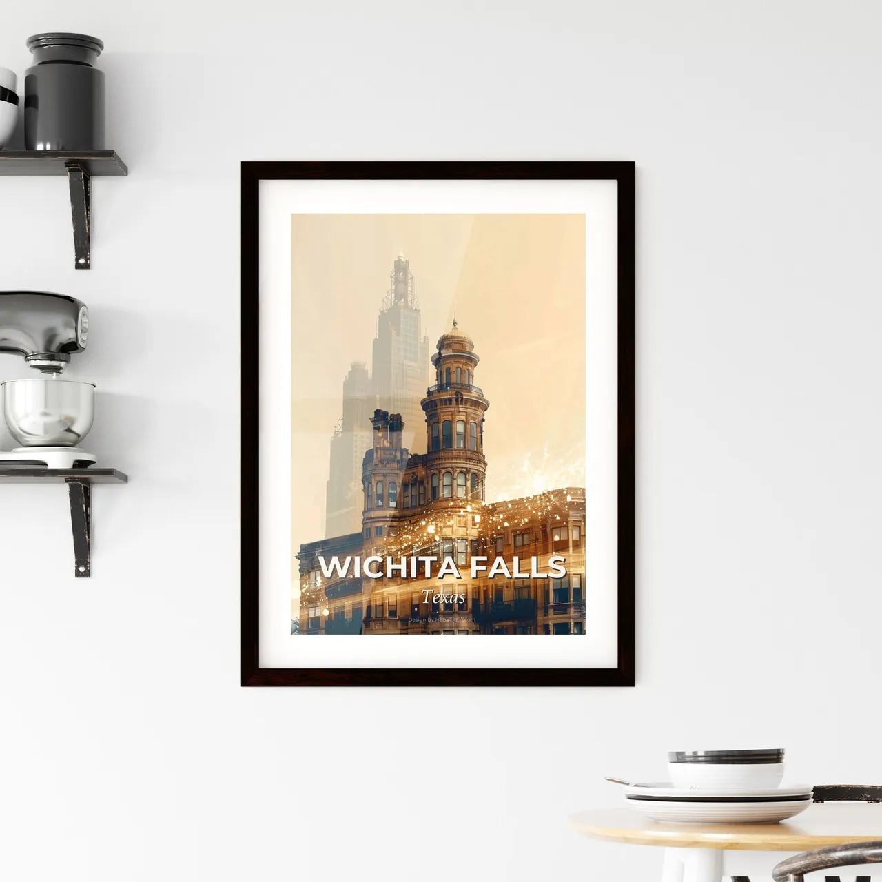 Wichita Skyline Sunset Sparkles City Poster - A building with a tall tower Custom Print