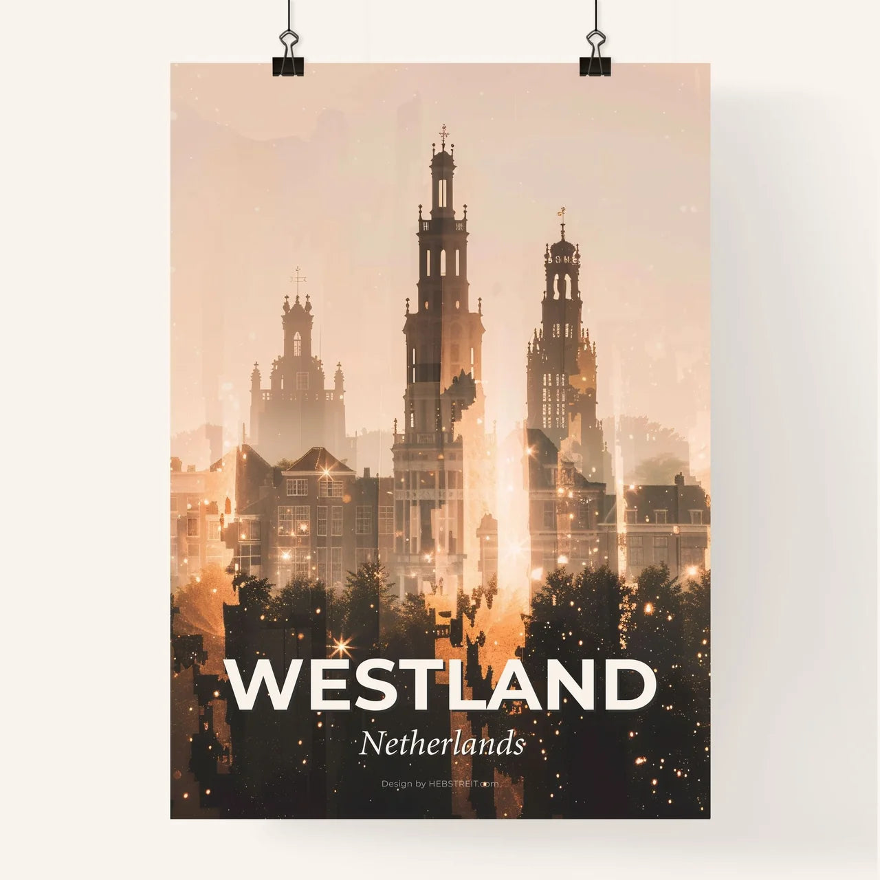 Westland Skyline Double Exposure Art Poster - A city skyline with many tall buildings Poster