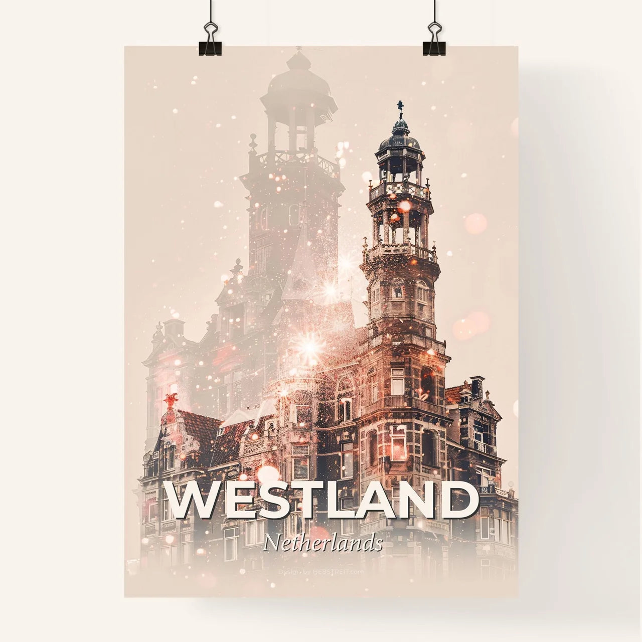 Westland Double Exposure Composite Art Skyline - A building with a tower Poster