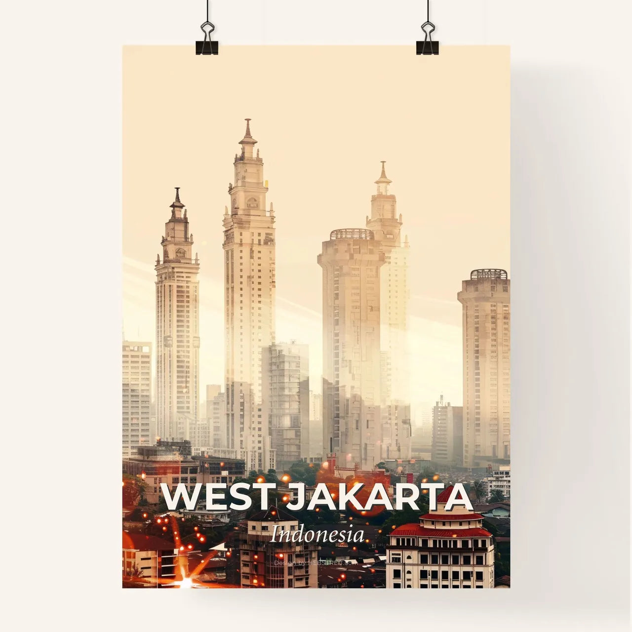 West Jakarta: Urban Canvas in Harmony - A city skyline with tall buildings Poster