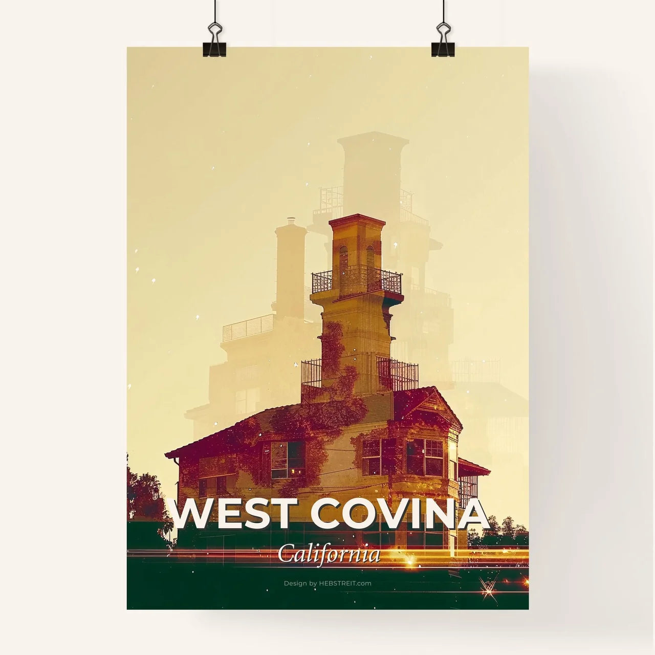 West Covina Cityscape Double Exposure Art - A house with a chimney Poster
