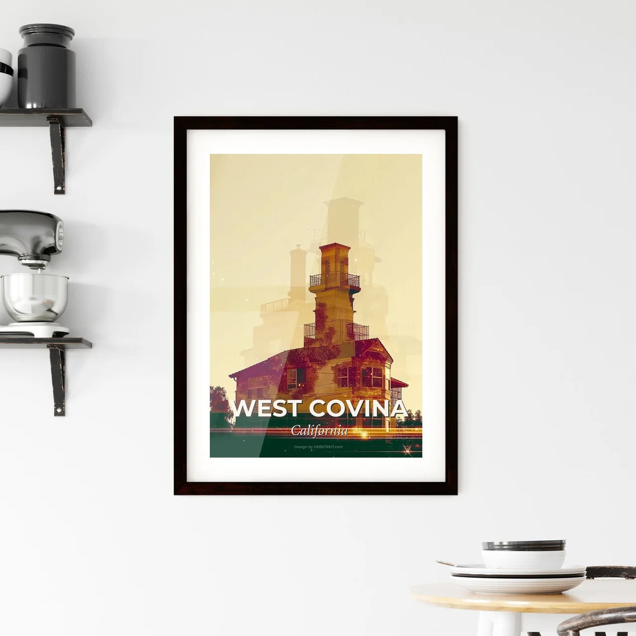 West Covina Cityscape Double Exposure Art - A house with a chimney Custom Print