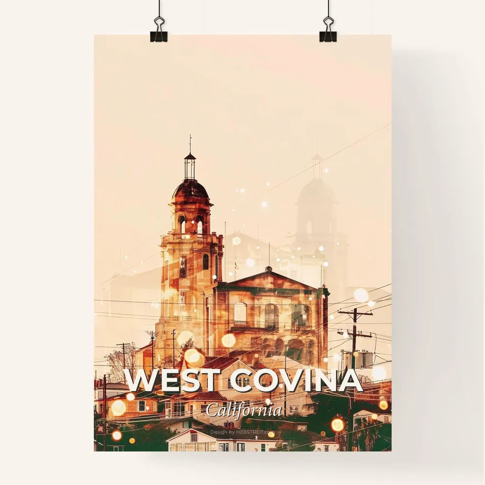 West Covina Architecture Poster Skyline Local Colors - A building with a tower and a tower Poster
