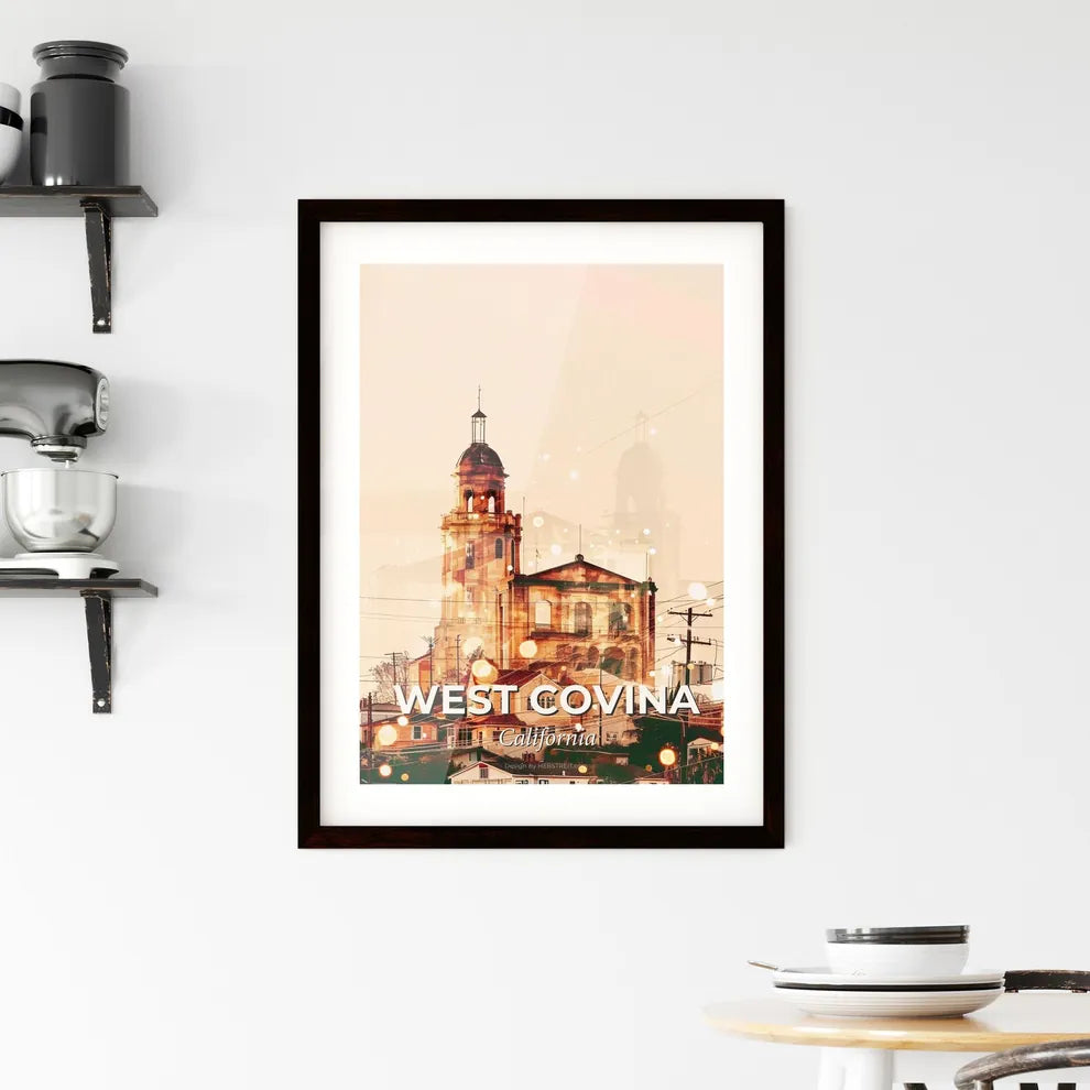 West Covina Architecture Poster Skyline Local Colors - A building with a tower and a tower Custom Print