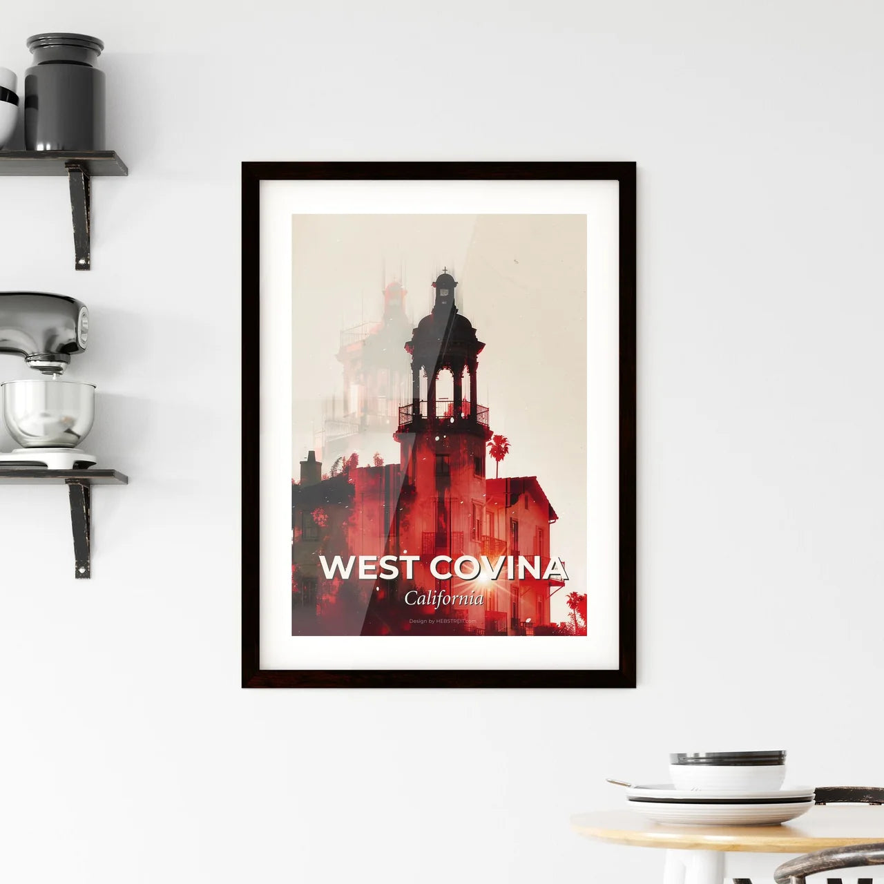 West Covina City Lightscapes with Architectural Icons - A building with a tower and a light Custom Print