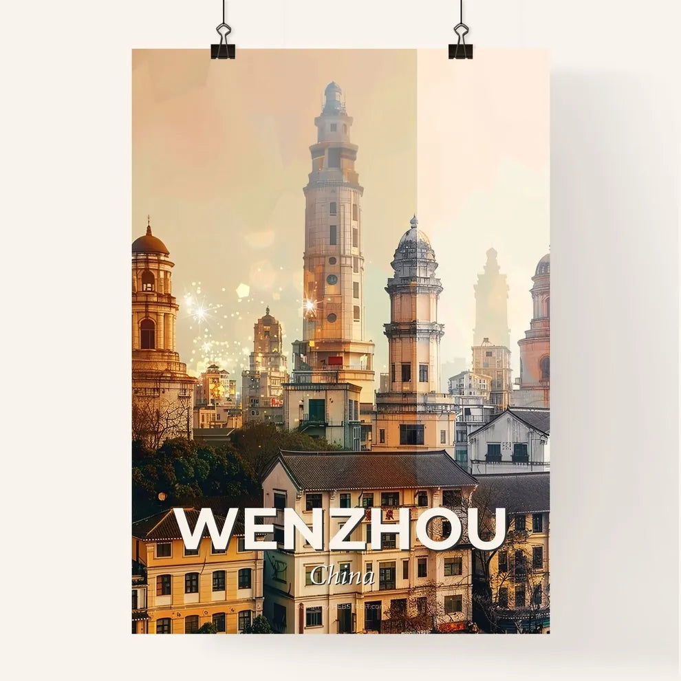 Wenzhou Skyline Composite Modern Art Artwork - A city with many towers Poster