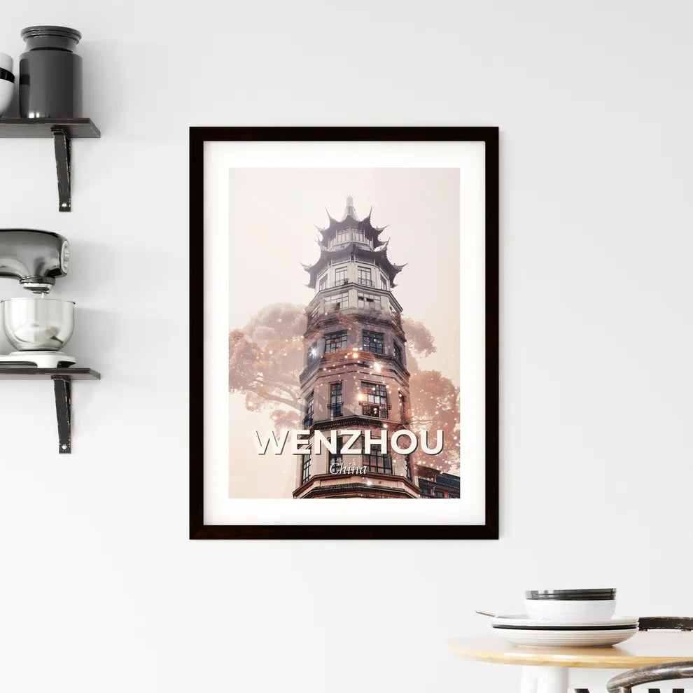 Wenzhou City Skyline Double Exposure Composite Poster Art - A building with a tower Custom Print