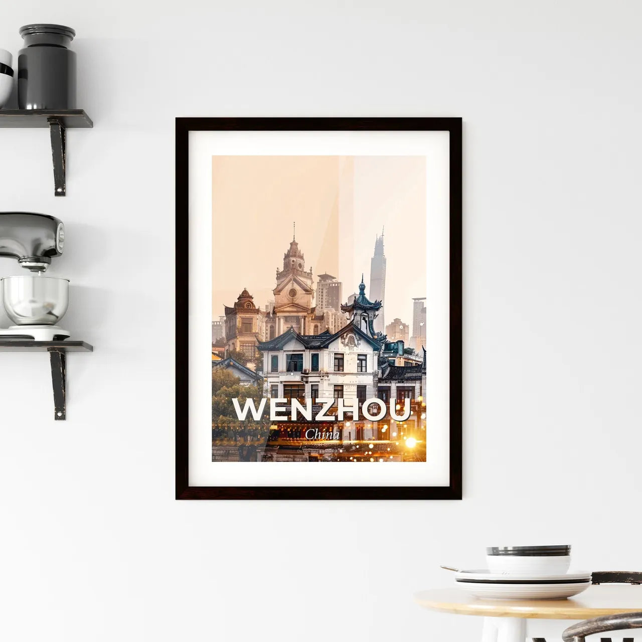 Wenzhou City Skyline Composite Poster - A group of buildings with trees and a city in the background Custom Print