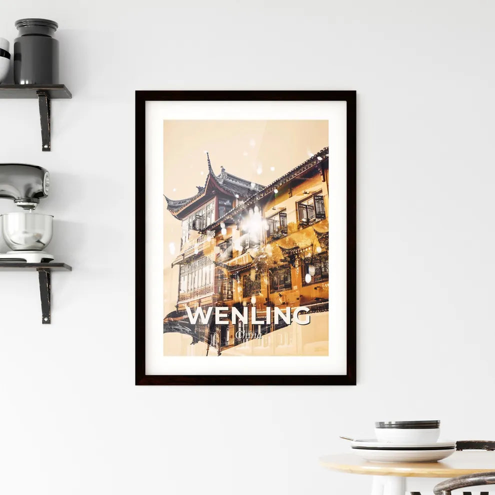 Wenling: Day and Night Cityscape Art - A building with a roof and windows Custom Print