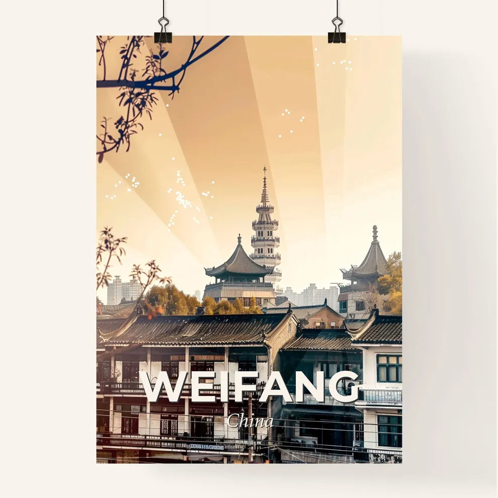 Weifang, China: A City in Lights Poster - A group of buildings with a tall tower in the background Poster