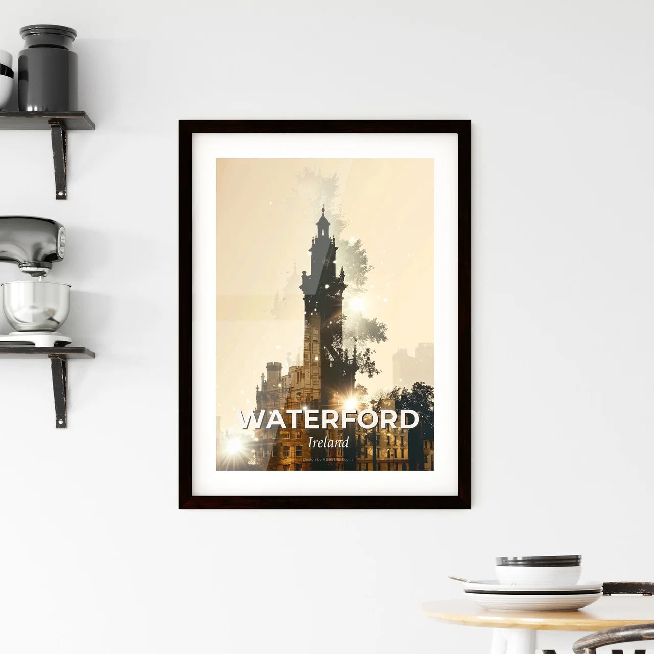 Waterford City Skyline Silhouette Art Print - A building with a clock tower Custom Print