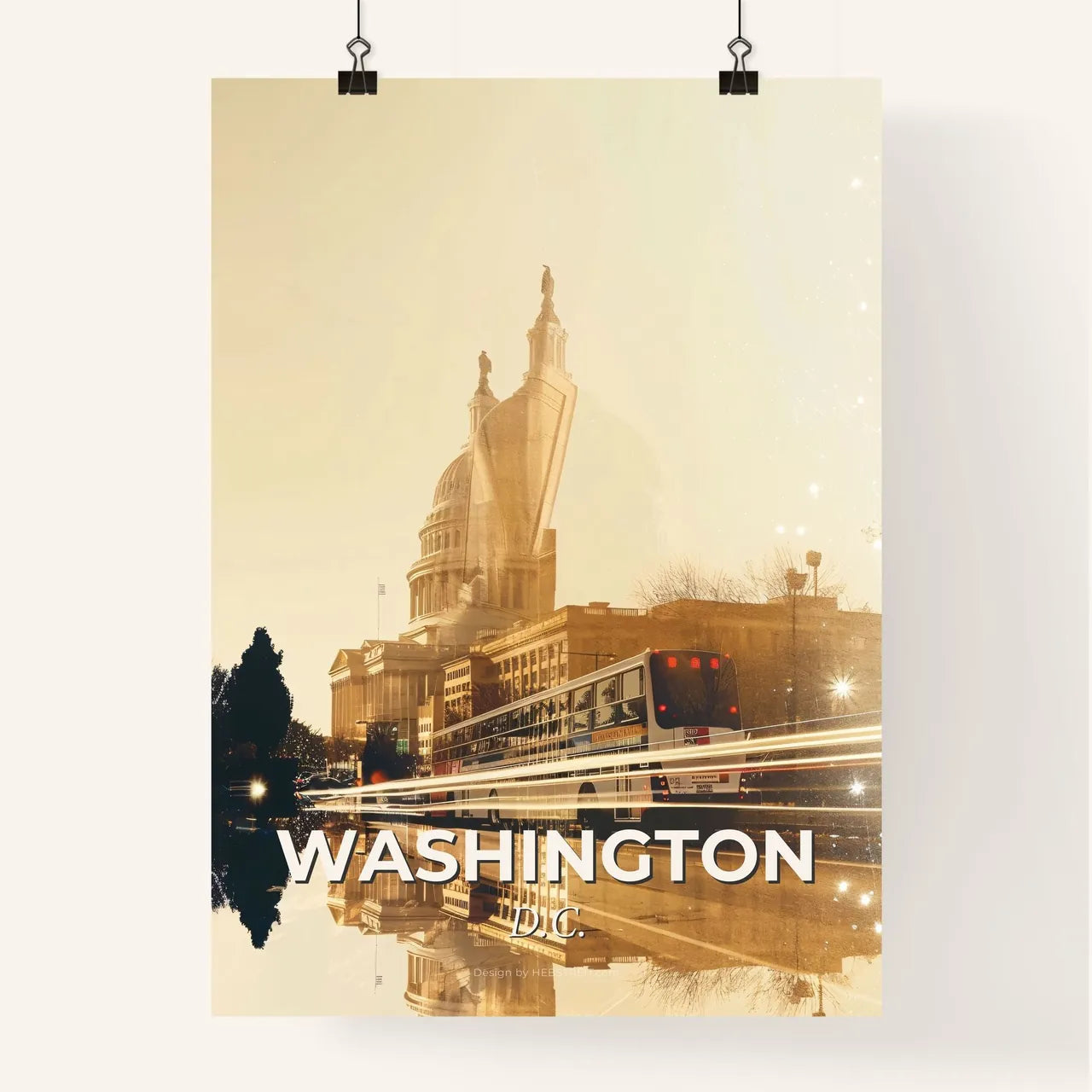 Washington City Lights Skyline Art - A bus driving on the road Poster
