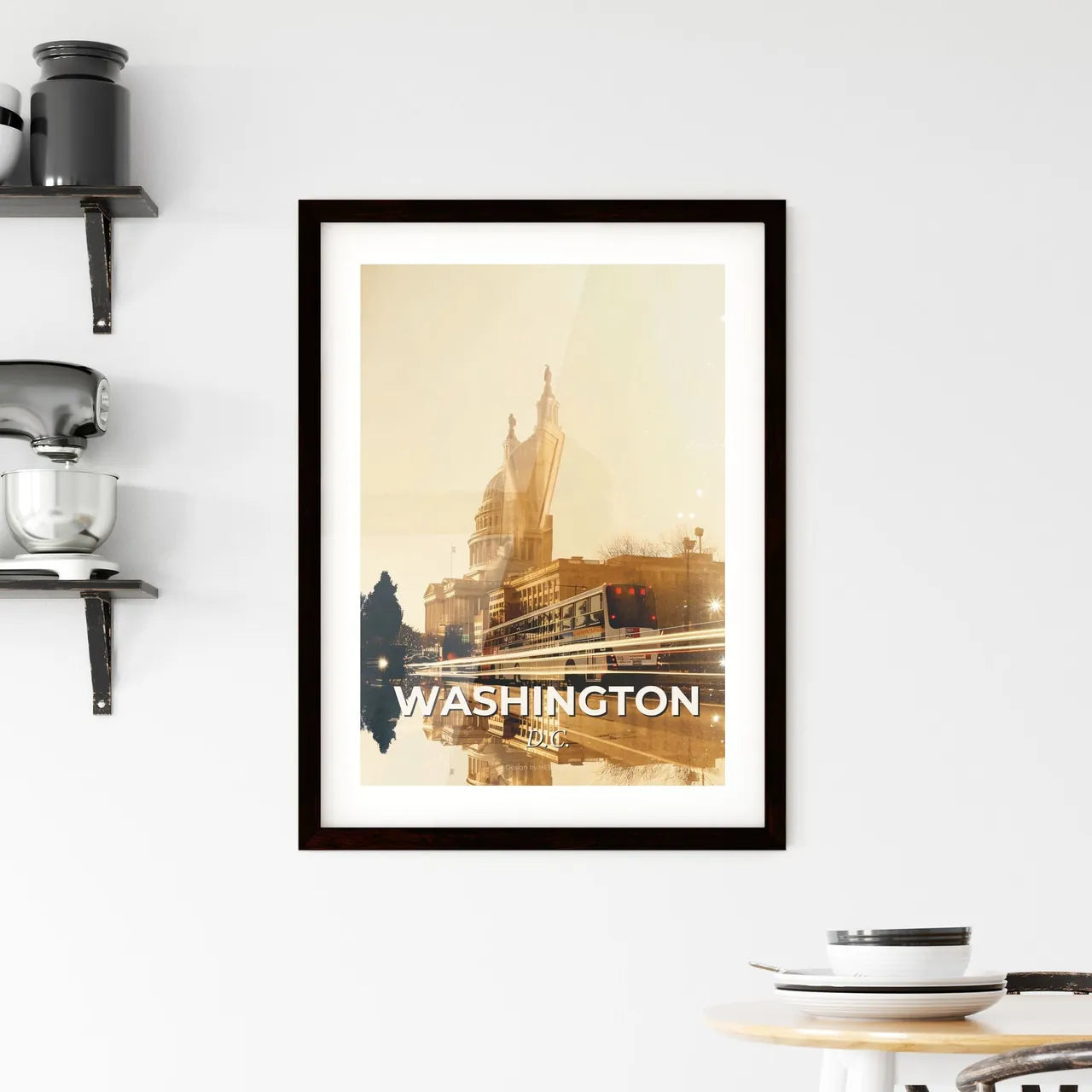Washington City Lights Skyline Art - A bus driving on the road Custom Print
