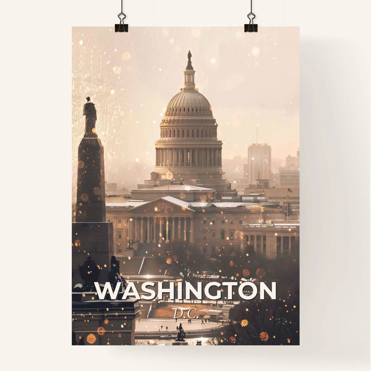 Washington: Day and Night City Skyline Poster Art - A large building with a dome and a statue in the background Poster