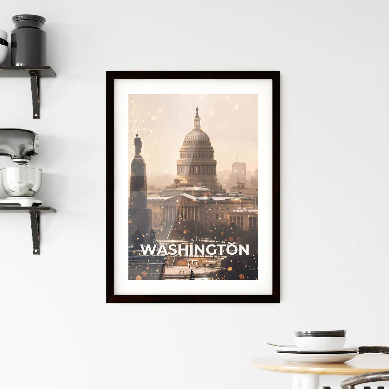 Washington: Day and Night City Skyline Poster Art - A large building with a dome and a statue in the background Custom Print