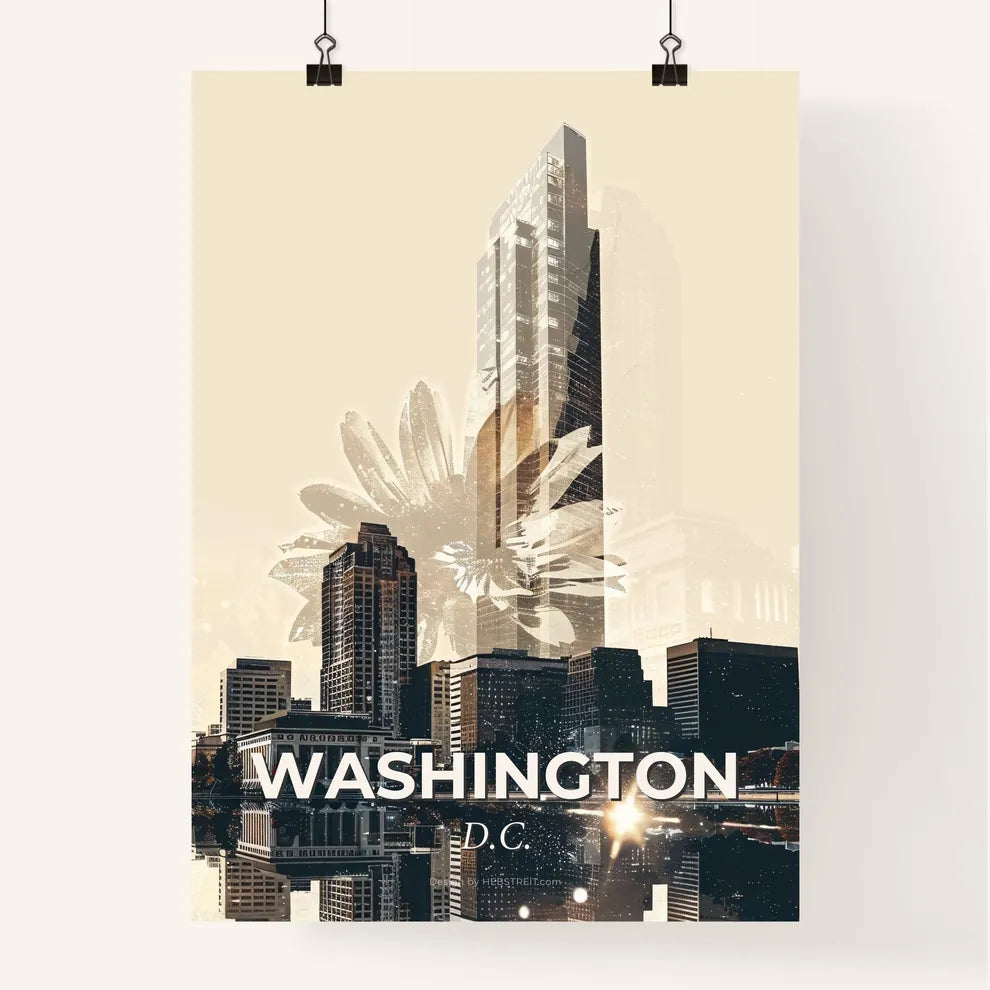 City Beauty, Art Design, Double Exposure - A city with a reflection of a flower Poster