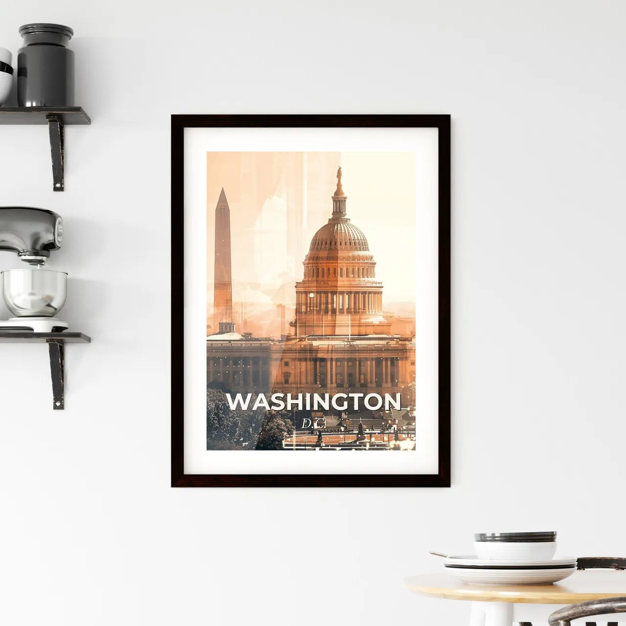 Washington Skyline Double Exposure Composite Art - A large building with a dome and a tower Custom Print