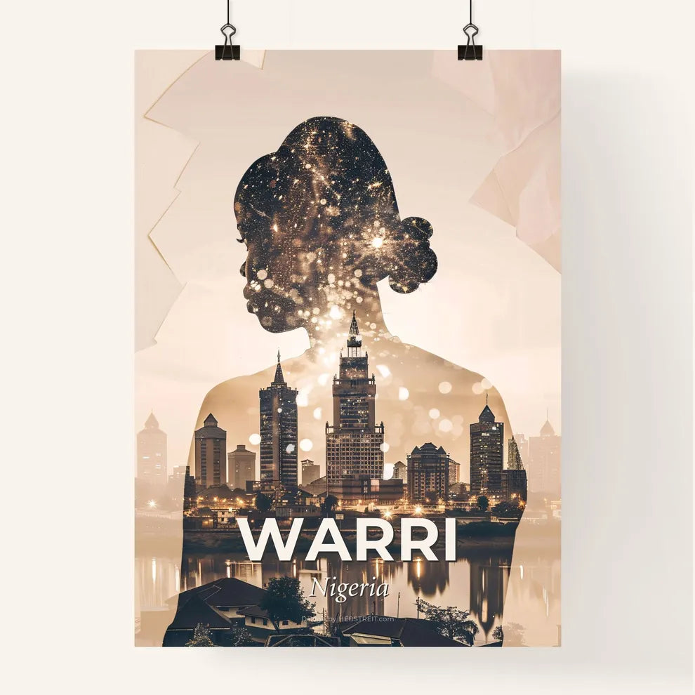 Warri: City Skyline Double Exposure Composite Art - A woman's silhouette and cityscape Poster