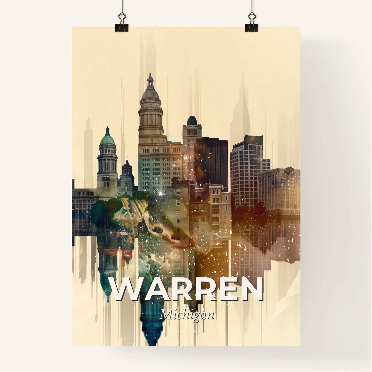 Warren, Michigan City Skyline Composite Art Poster - A city skyline with many tall buildings Poster