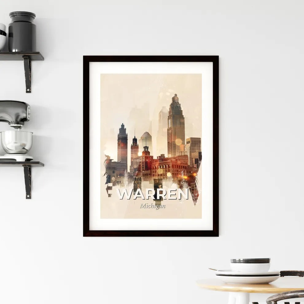 Warren Skyline Double Exposure Art - A city skyline with many tall buildings Custom Print
