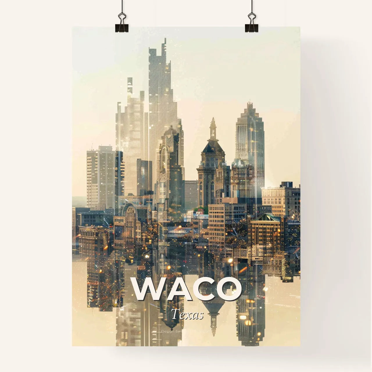 Waco Texas Skyline Iconography Poster Panorama - A city skyline with water reflection Poster