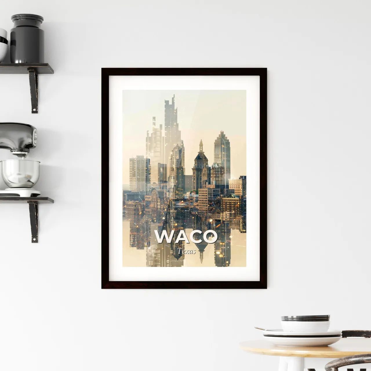 Waco Texas Skyline Iconography Poster Panorama - A city skyline with water reflection Custom Print
