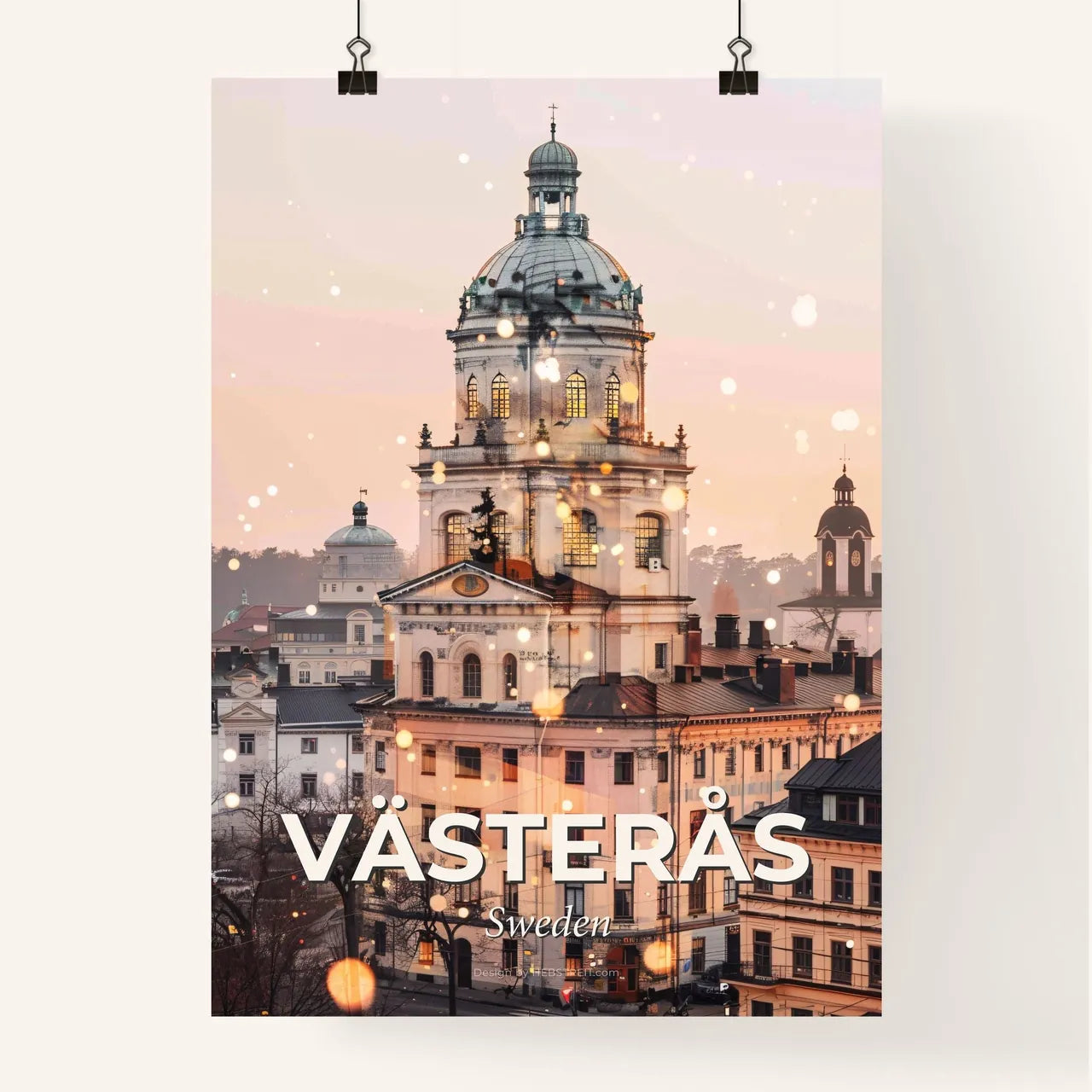 Vasteras City Skyline Art Deco Poster - A large building with a dome on top Poster