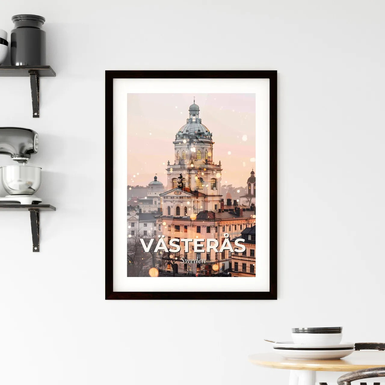Vasteras City Skyline Art Deco Poster - A large building with a dome on top Custom Print