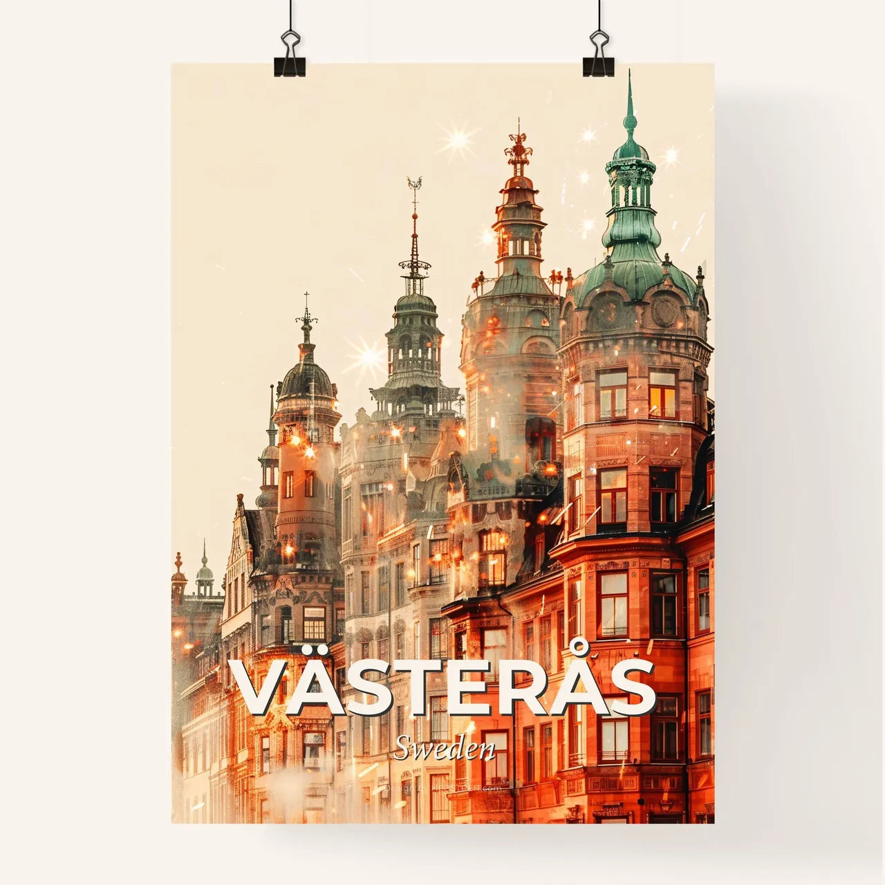 Vasteras Skyline Composite Art Glows and Sparks - A building with many windows Poster