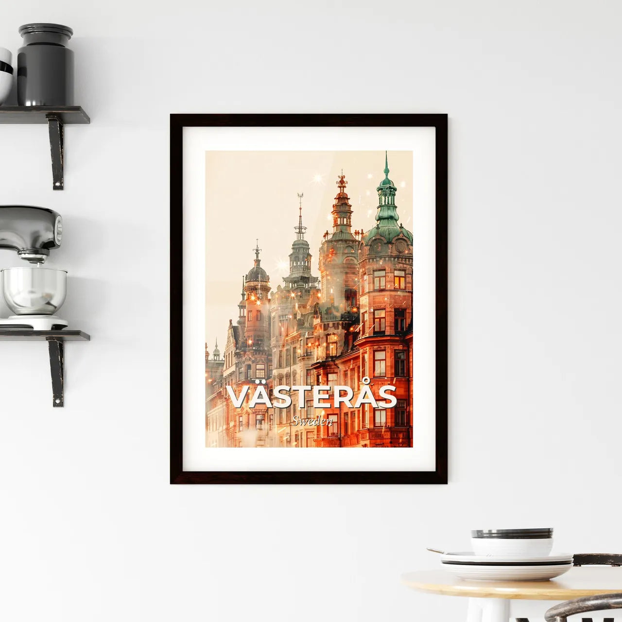Vasteras Skyline Composite Art Glows and Sparks - A building with many windows Custom Print