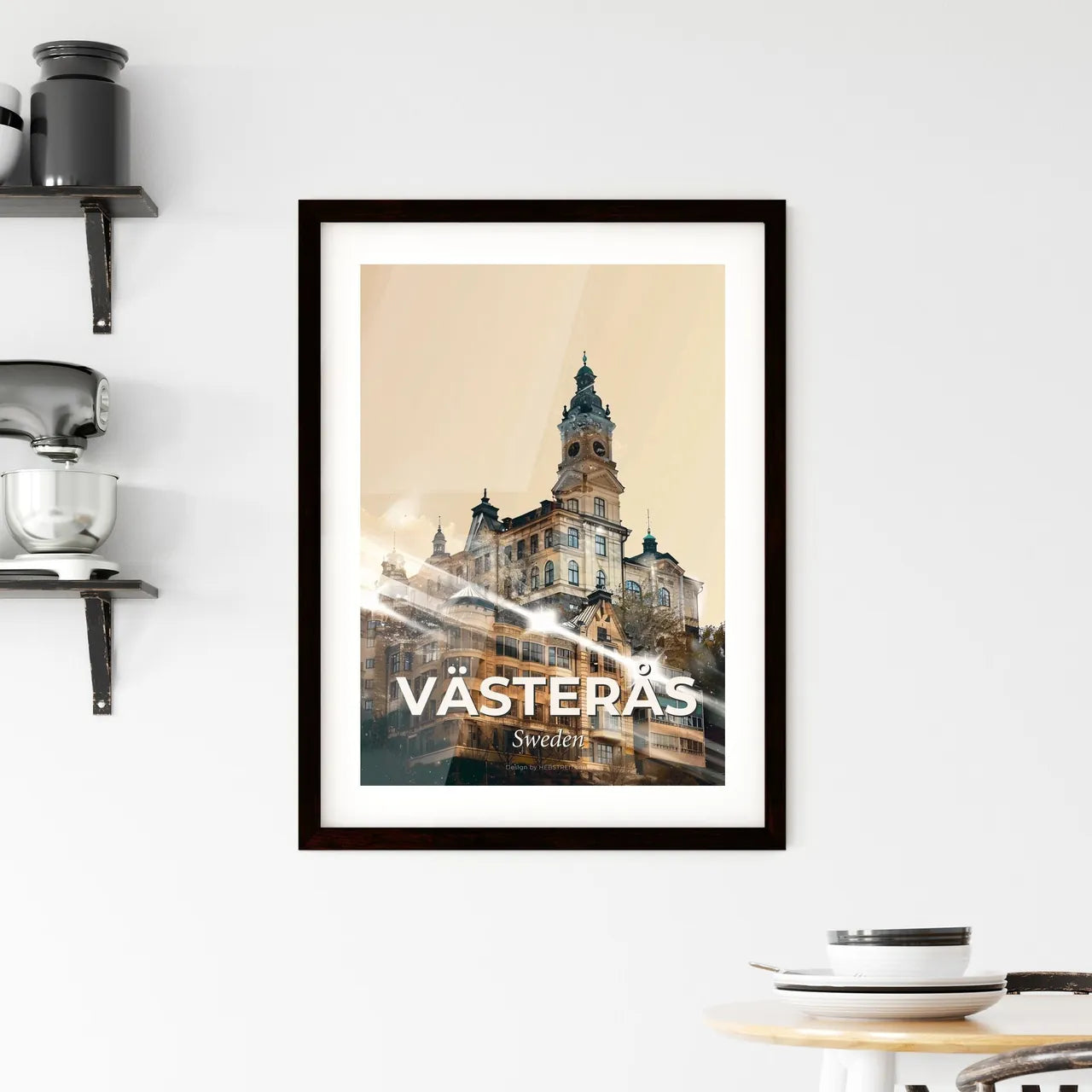 Västerås Skyline Art: Double Exposure Composite - A building with a clock tower Custom Print