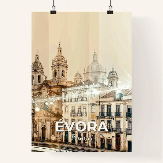 Évora Cityscape Composite Art Skyline - A building with a tower and a building with a roof Poster