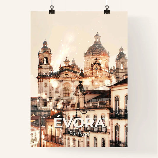 Evora City Lights Skyline Double Exposure Poster - A building with a dome shaped roof Poster