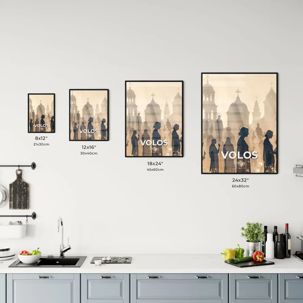 Volos City Skyline Double Exposure Art Canvas Print - A group of people standing in a line Size Chart
