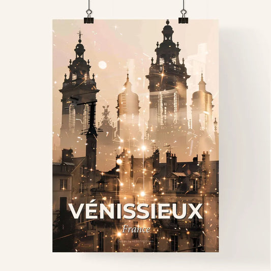 Vénissieux Skyline Art: Double Exposure Silhouette - A city with many buildings Poster