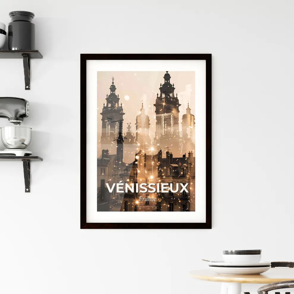 Vénissieux Skyline Art: Double Exposure Silhouette - A city with many buildings Custom Print