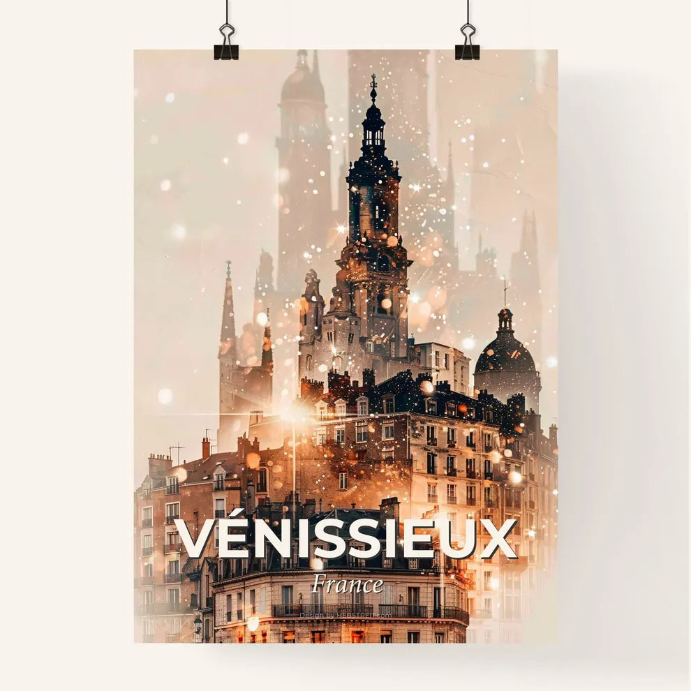 Vénissieux Skyline Composite Art - A building with a tower Poster