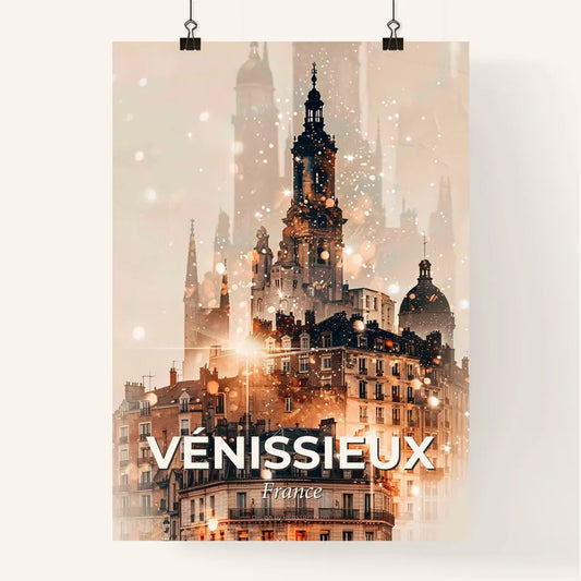 Vénissieux Skyline Composite Art - A building with a tower Poster