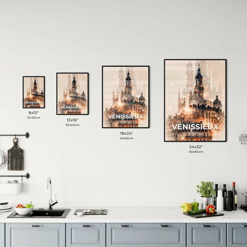 Vénissieux Skyline Composite Art - A building with a tower Size Chart