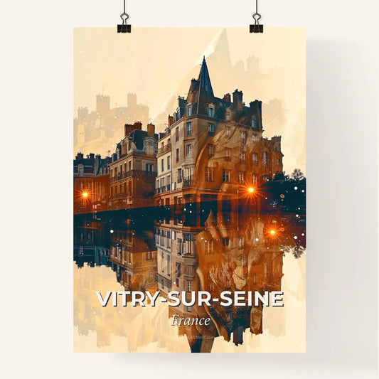 Vitry-sur-Seine Skyline Silhouette Poster Art - A reflection of a building in a body of water Poster