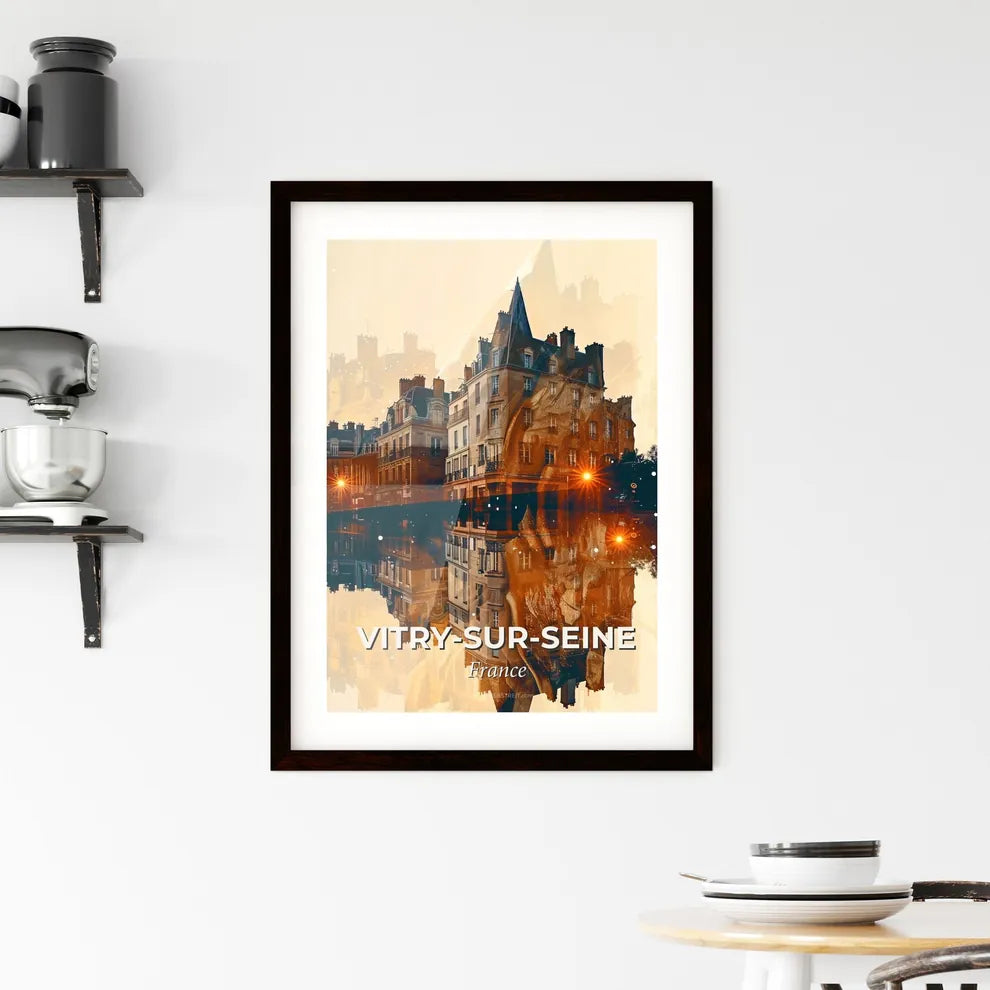 Vitry-sur-Seine Skyline Silhouette Poster Art - A reflection of a building in a body of water Custom Print