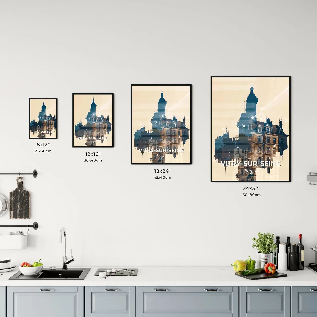 Vitry-sur-Seine: Double Exposure Cityscape Silhouette - A building with a tower Size Chart