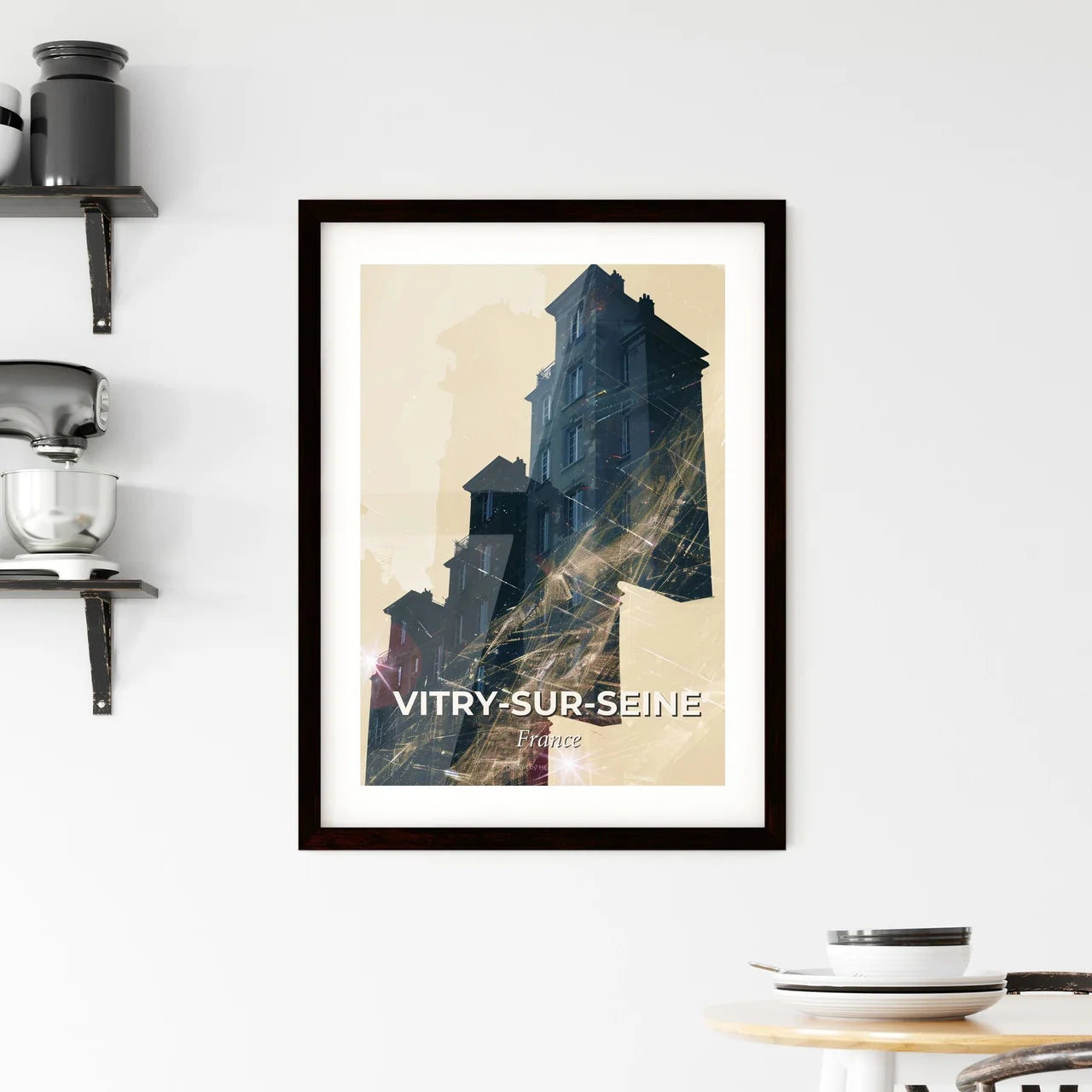 Vitry-sur-Seine Skyline Double Exposure Composite Poster - A building with a light shining on it Custom Print