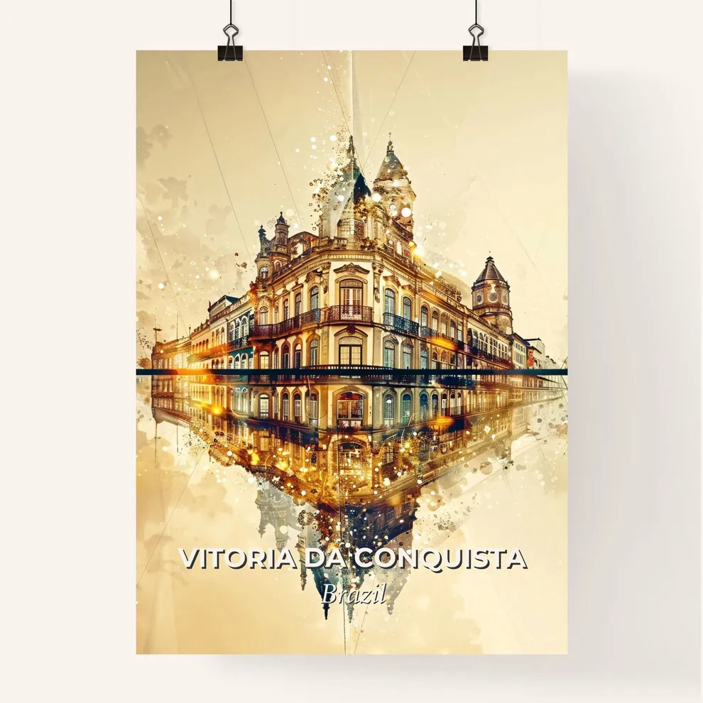 Vitoria da Conquista, Skyline Glamour Local Art Poster - A building with a reflection of water Poster