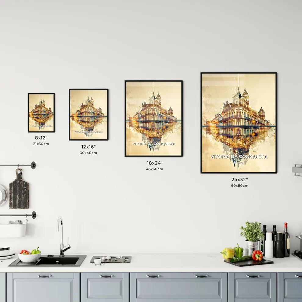 Vitoria da Conquista, Skyline Glamour Local Art Poster - A building with a reflection of water Size Chart