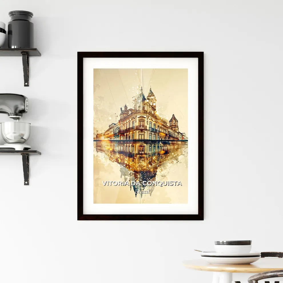 Vitoria da Conquista, Skyline Glamour Local Art Poster - A building with a reflection of water Custom Print