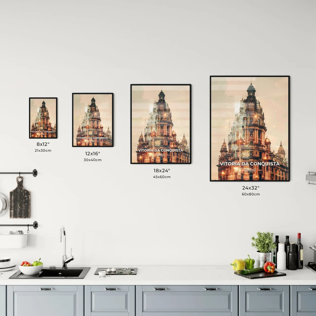 Vitoria da Conquista, City Lights Panorama Art - A large building with a tower Size Chart