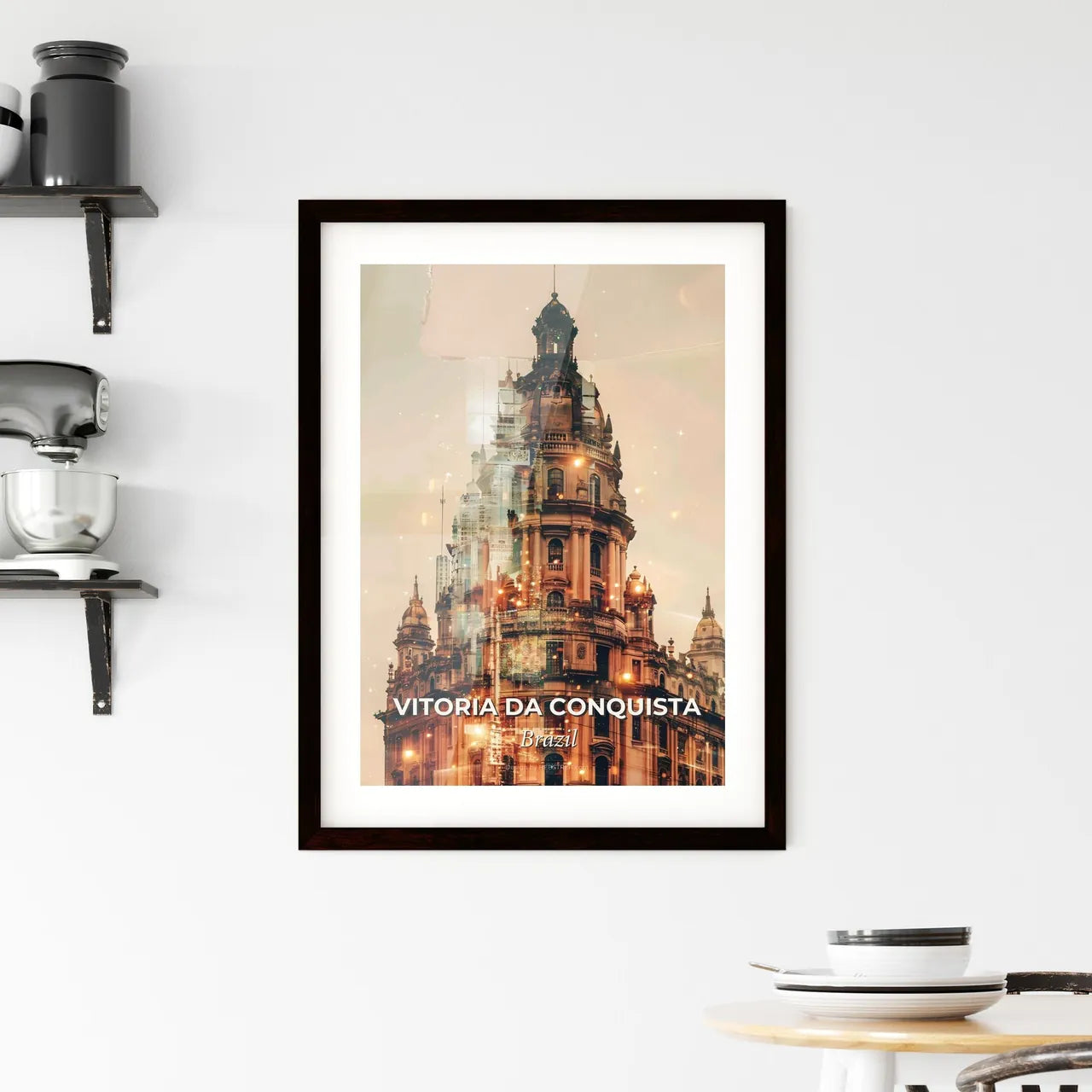Vitoria da Conquista, City Lights Panorama Art - A large building with a tower Custom Print