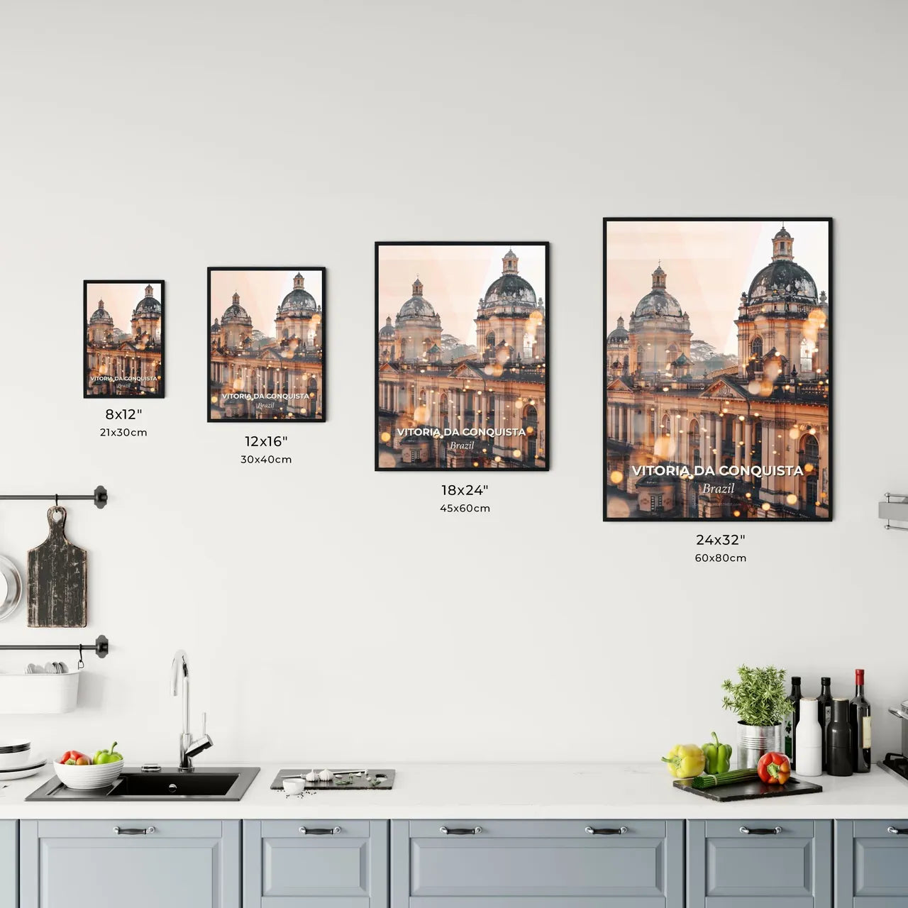 Vitoria da Conquista City Art Skyline Composite - A building with a dome shaped roof Size Chart